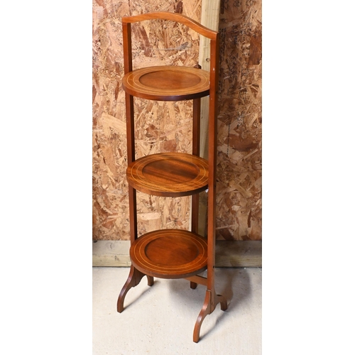 556 - Victorian carved and stained oak tripod jardiniere stand, 109 cm high to/w 3-tier cake stand (2)