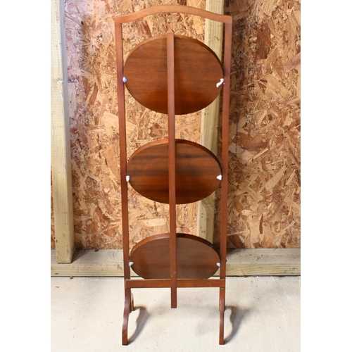 556 - Victorian carved and stained oak tripod jardiniere stand, 109 cm high to/w 3-tier cake stand (2)