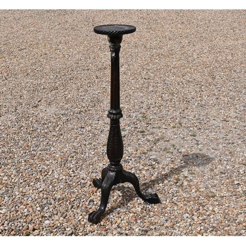 556 - Victorian carved and stained oak tripod jardiniere stand, 109 cm high to/w 3-tier cake stand (2)