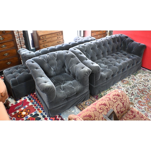 560 - A companion pair of George Smith, London, grey button upholstered sofas, 200 cm x 95 cm x 88 cm (max... 