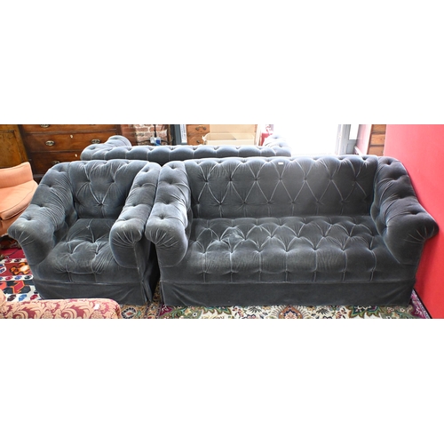 560 - A companion pair of George Smith, London, grey button upholstered sofas, 200 cm x 95 cm x 88 cm (max... 