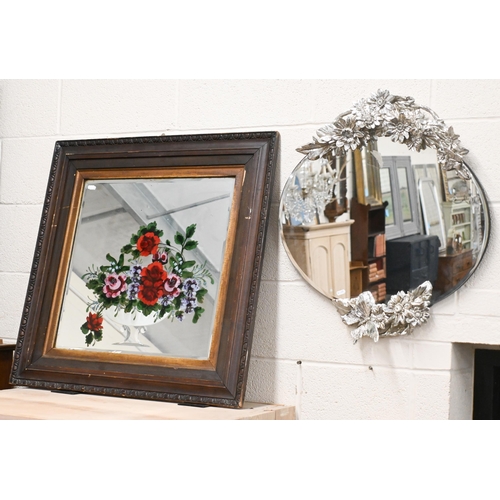 569 - Two bevelled mirrors with limed and stained antiqued frames, 81 cm x 72 cm and 100 cm x 70 cm to/w a... 