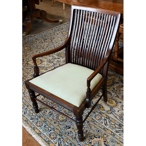 65 - Edwardian walnut bedroom elbow chair, green dralon upholstery