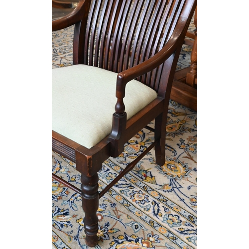 65 - Edwardian walnut bedroom elbow chair, green dralon upholstery