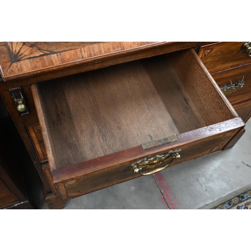 66 - A Georgian mahogany inlaid bureau with fitted interior, two short and two long drawers on bracket fe... 