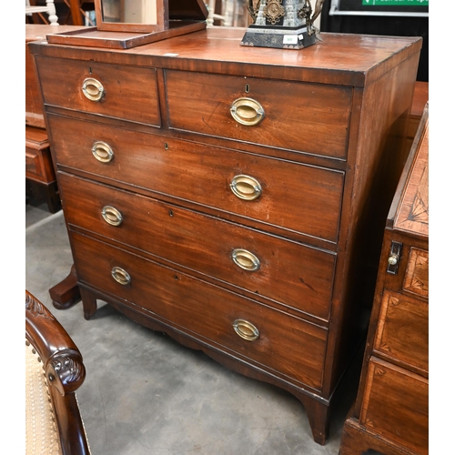 67 - A George III mahogany chest of two short over three long drawers on bracket feet a/f, 108 x 56 x 112... 