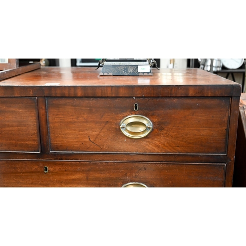 67 - A George III mahogany chest of two short over three long drawers on bracket feet a/f, 108 x 56 x 112... 