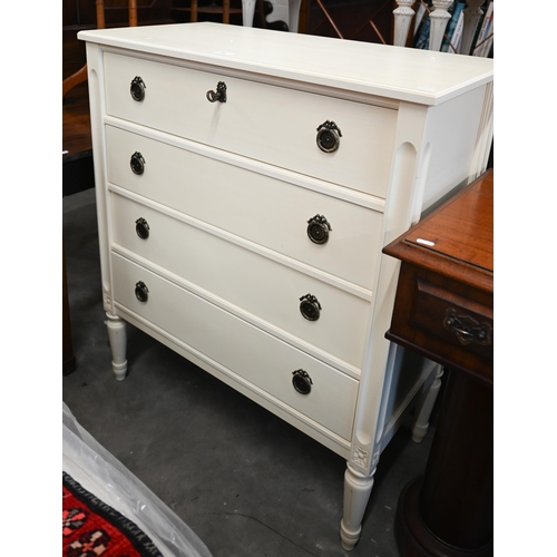 69 - French style cream painted chest of four long drawers on turned supports, 84 x 44 x 98 cm high