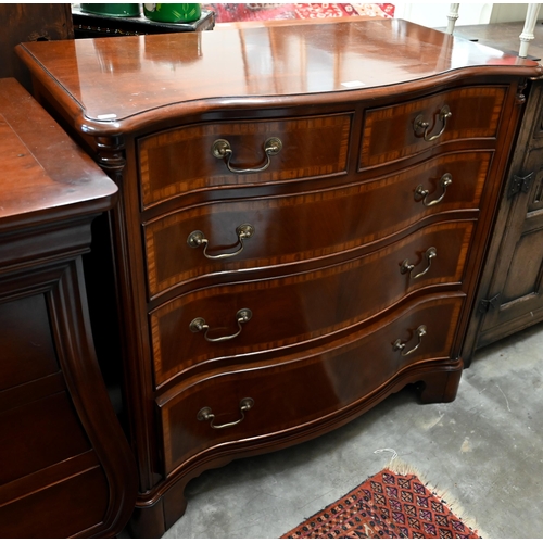 72 - A good quality Georgian style mahogany serpentine front chest of two short over three long drawers, ... 