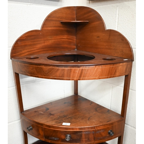 78 - Georgian mahogany inlaid corner washstand, 62 x 108 cm h