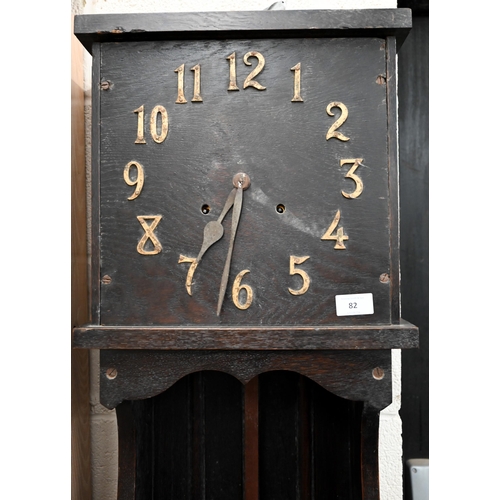 82 - # Arts & Crafts oak eight day longcase clock, 184 cm high