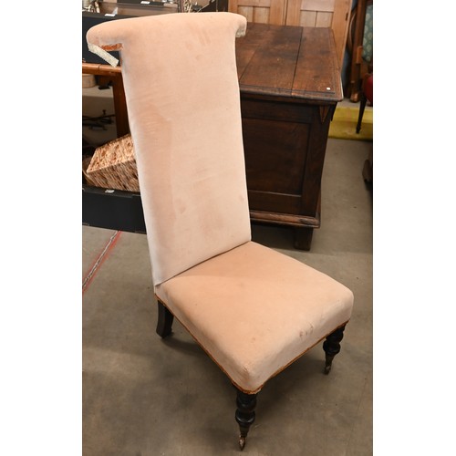 511 - # A Victorian rosewood framed pre-dieu chair, peach upholstery