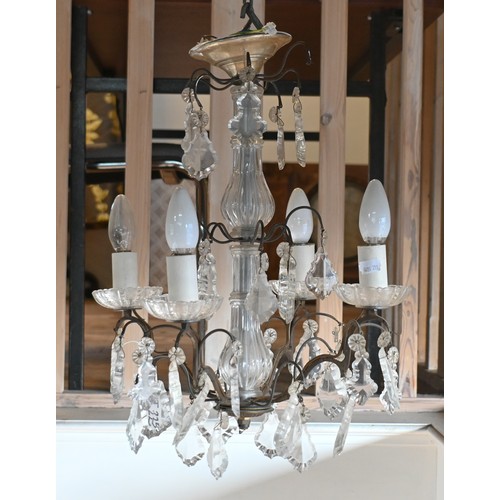 225 - A vintage glass framed four arm electrolier with crystal drops, approx. 41 cm dia. x 50 cm h