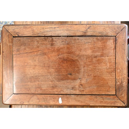 116 - A Chinese hardwood coffee table with fret-cut scroll frieze, 76 x 40 x 28 cm to/w a similar smaller ... 