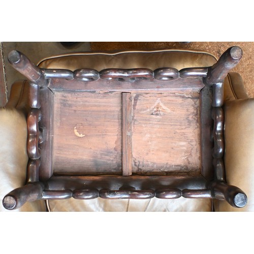 116 - A Chinese hardwood coffee table with fret-cut scroll frieze, 76 x 40 x 28 cm to/w a similar smaller ... 