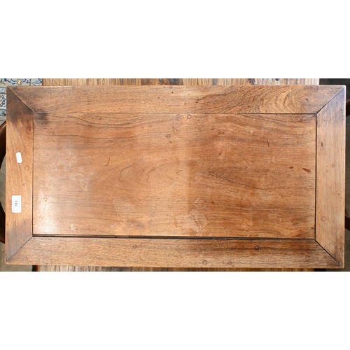 116 - A Chinese hardwood coffee table with fret-cut scroll frieze, 76 x 40 x 28 cm to/w a similar smaller ... 