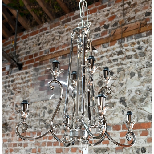 70 - A contemporary chrome plated 8-branch electrolier, c/with lustre fittings, approx. 67 cm dia. x 100 ... 