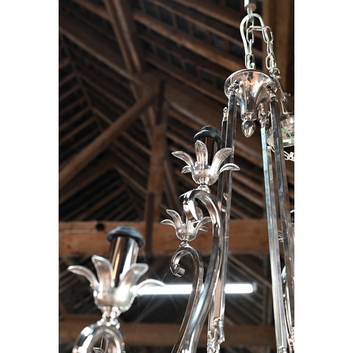 70 - A contemporary chrome plated 8-branch electrolier, c/with lustre fittings, approx. 67 cm dia. x 100 ... 