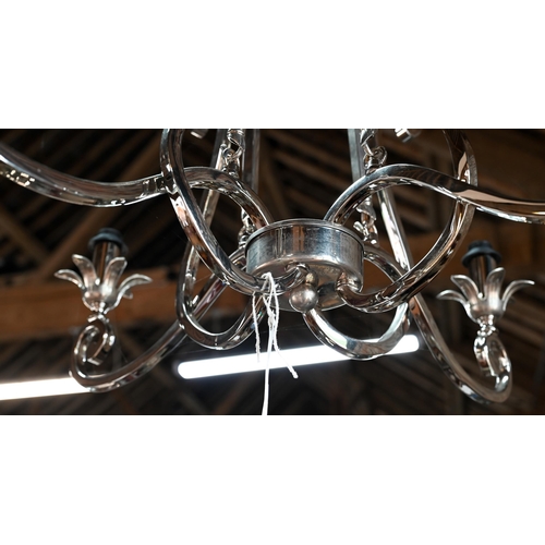 70 - A contemporary chrome plated 8-branch electrolier, c/with lustre fittings, approx. 67 cm dia. x 100 ... 