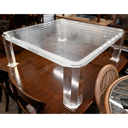 81 - # A very heavy acrylic/perspex square coffee table with canted corners and bevelled design (scratche... 