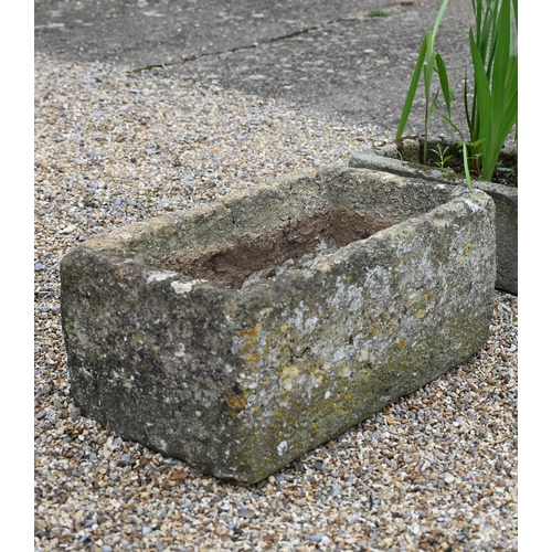 1 - A large antique weathered cut stone water trough or garden planter, 80 cm w x 50 cm d x 36 cm h