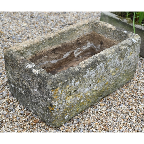 1 - A large antique weathered cut stone water trough or garden planter, 80 cm w x 50 cm d x 36 cm h