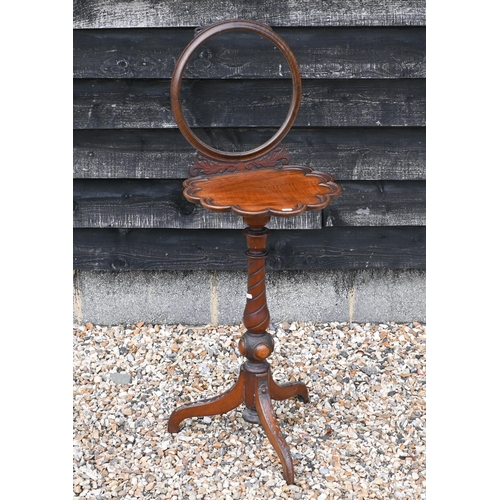 110 - A late Victorian walnut vanity stand on tripod base, 110 cm high (a/f) (missing mirror)