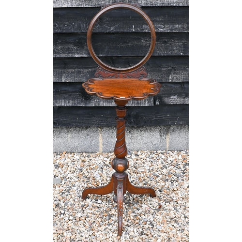 110 - A late Victorian walnut vanity stand on tripod base, 110 cm high (a/f) (missing mirror)