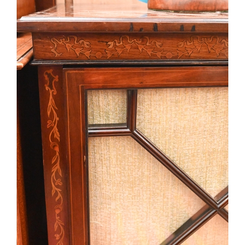 117 - A rosewood inlaid music cabinet with astragal glazed door enclosing fixed shelves