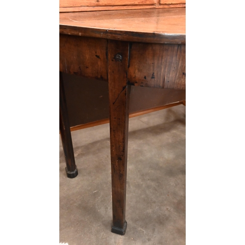 120 - A 19th century mahogany demi lune console table on chamfered square supports, 110 x 54 x 70 cm high