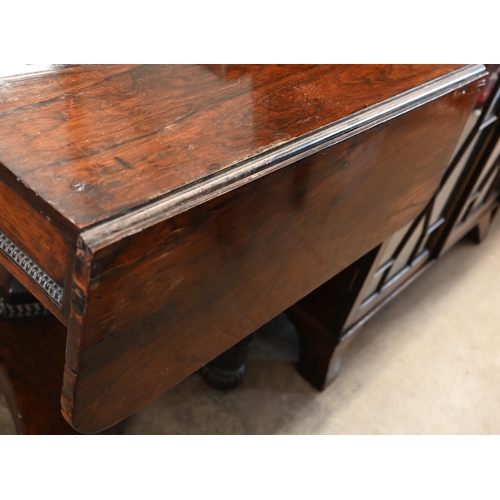 123 - A Regency rosewood sofa table with frieze drawer, on hexagonal pillar and platform base, 134 cm