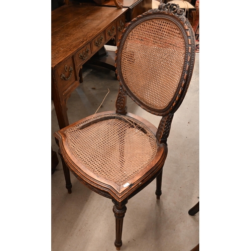 127 - Two pairs of French carved frame salon chairs with caned seats and backs (1 a/f)