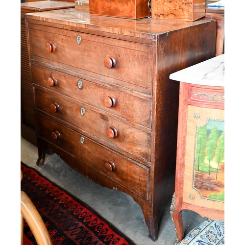 130 - A George III mahogany secretaire chest with fitted drawer above three long drawers, on French bracke... 