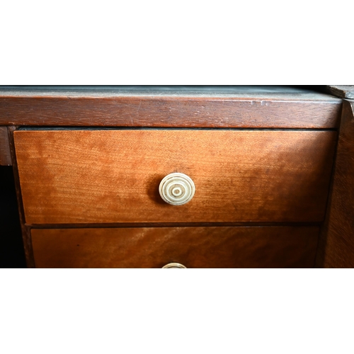 130 - A George III mahogany secretaire chest with fitted drawer above three long drawers, on French bracke... 