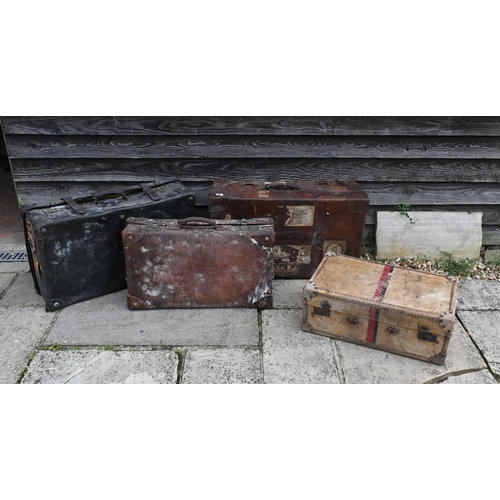 150 - # Four old leather leather suitcases, all a/f (4)