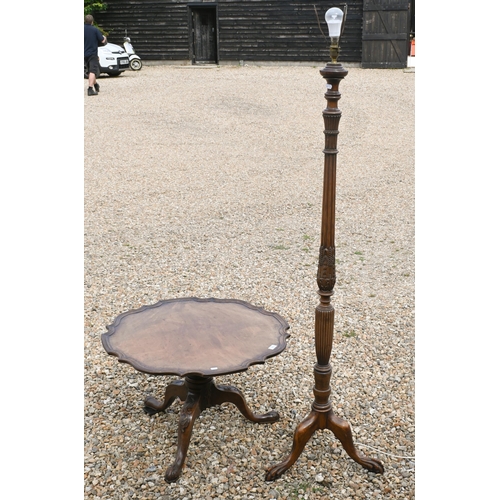 153 - A Victorian mahogany scallop moulded edge tripod table, reduced in height to a coffee table, 77 cm d... 