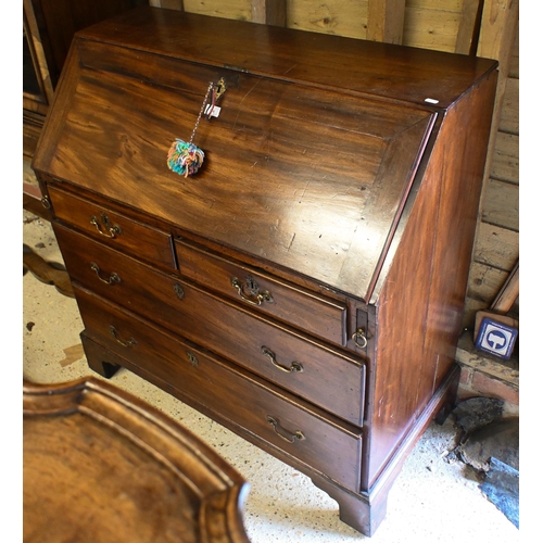 156 - A Victorian mahogany bureau, the fitted interior over two short and two long graduated drawers, 102 ... 