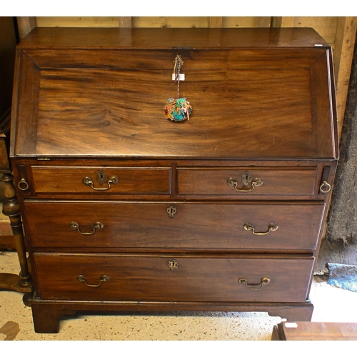 156 - A Victorian mahogany bureau, the fitted interior over two short and two long graduated drawers, 102 ... 