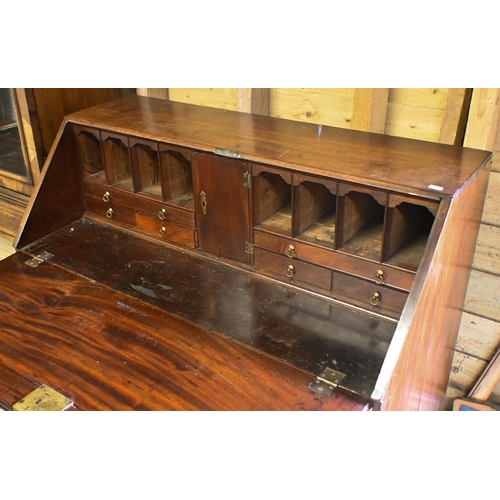 156 - A Victorian mahogany bureau, the fitted interior over two short and two long graduated drawers, 102 ... 