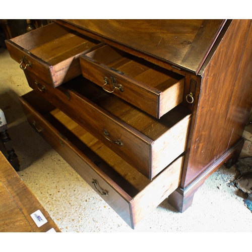 156 - A Victorian mahogany bureau, the fitted interior over two short and two long graduated drawers, 102 ... 