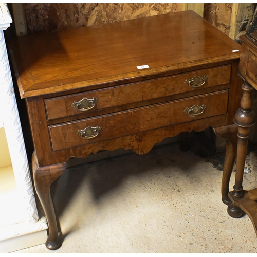 157 - An antique walnut two drawer side table, raised on cabriole legs, 79 x 49 x 71 cm h