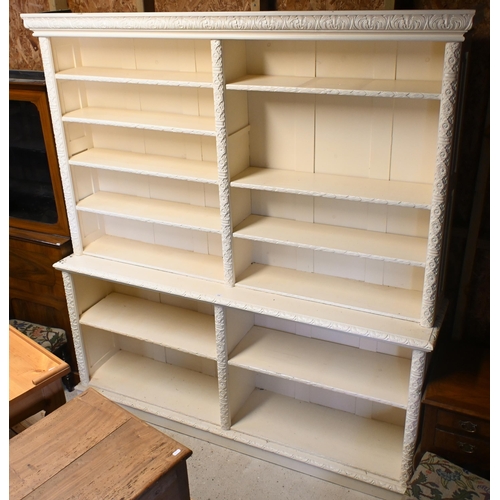 158 - A Victorian two-tier four compartment open library bookcase, later painted, probably on oak, 204 x 4... 