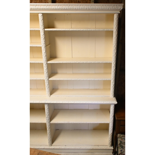 158 - A Victorian two-tier four compartment open library bookcase, later painted, probably on oak, 204 x 4... 