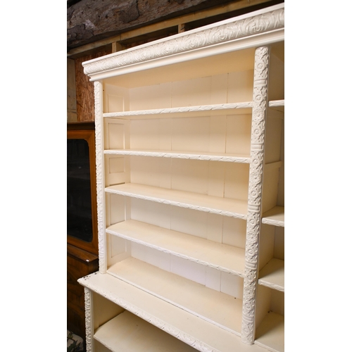 158 - A Victorian two-tier four compartment open library bookcase, later painted, probably on oak, 204 x 4... 