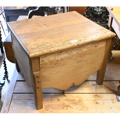 160 - # An old pine box commode, 54 x 46 x 39 cm h, to/w a pine coffee table, 107 x 55 x 47 cm h (2)