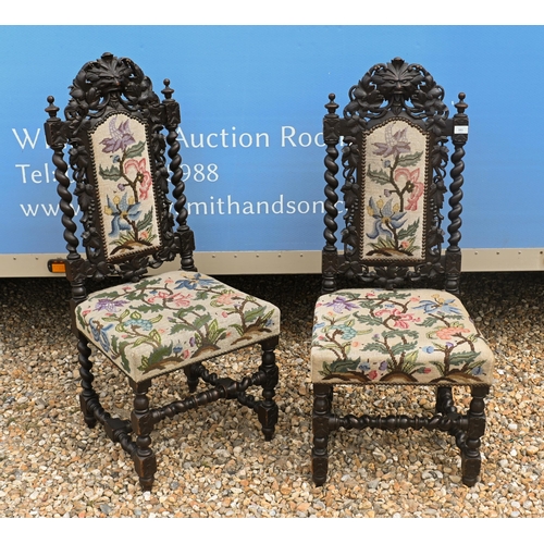 161 - A set of six 19th century carved and moulded oak dining side chairs, with tapestry seats (6)