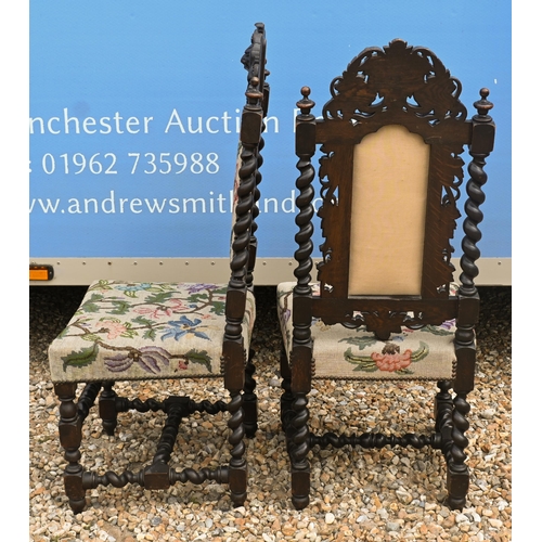 161 - A set of six 19th century carved and moulded oak dining side chairs, with tapestry seats (6)