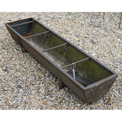 2 - A cast iron feeding trough or garden planter with dividing bars, 130 cm w x 32 cm d x 22 cm h