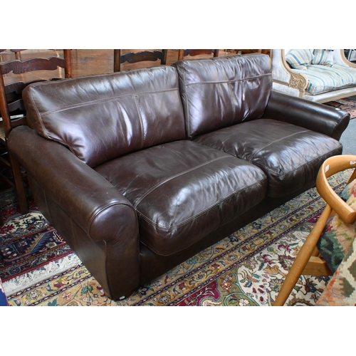 A modern John Lewis 'Madison' model, brown leather sofa, 202 cm w x 100 cm deep x 86 cm h o/all