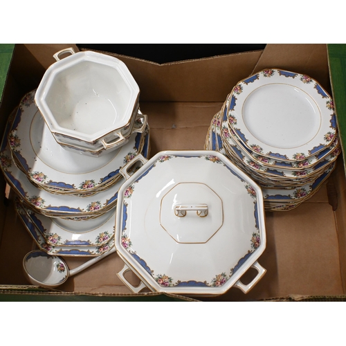 427 - # A Burslem pottery part dinner service with printed borders (box)